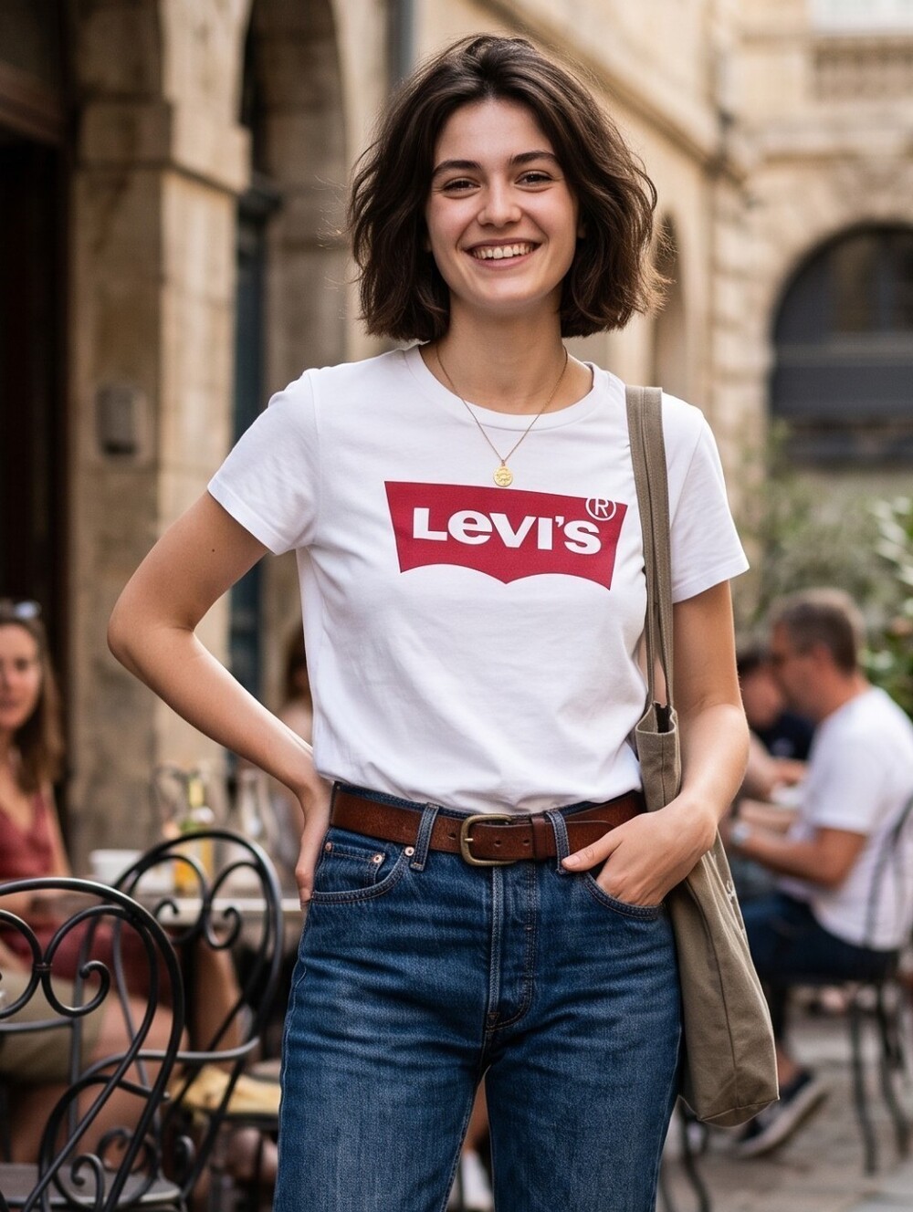 Levi's Perfect Graphic Logo Cotton T-shirt Womens Size XS- White & Red
